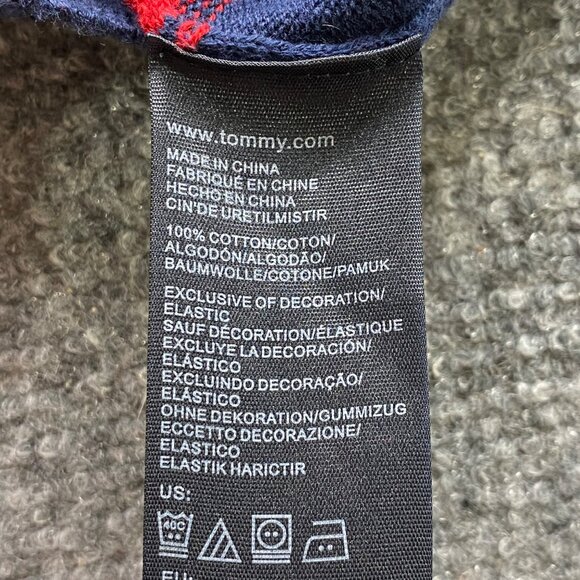 Tommy Hilfiger Sweater Mens M Navy Red Stripes V-Neck Pullover Cotton Preppy - Picture 4 of 10